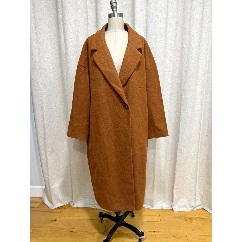 PrettyGarden Women's Tan Long Overcoat Button Single-Breasted Lined Pockets 2XL